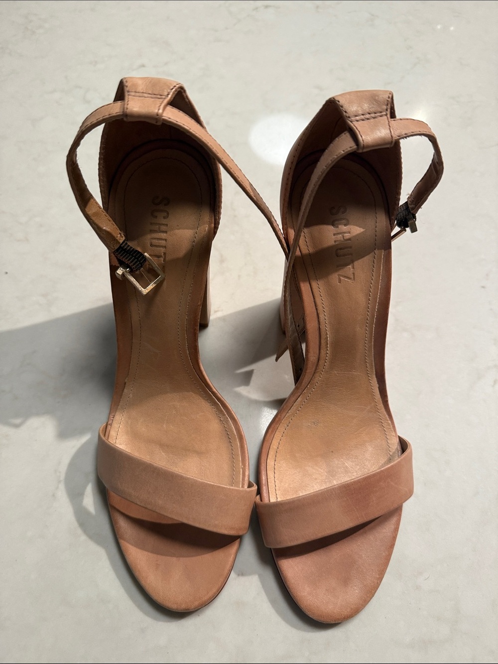 Schutz Women's Tan Leather Ankle-Strap Sandals - 10.5